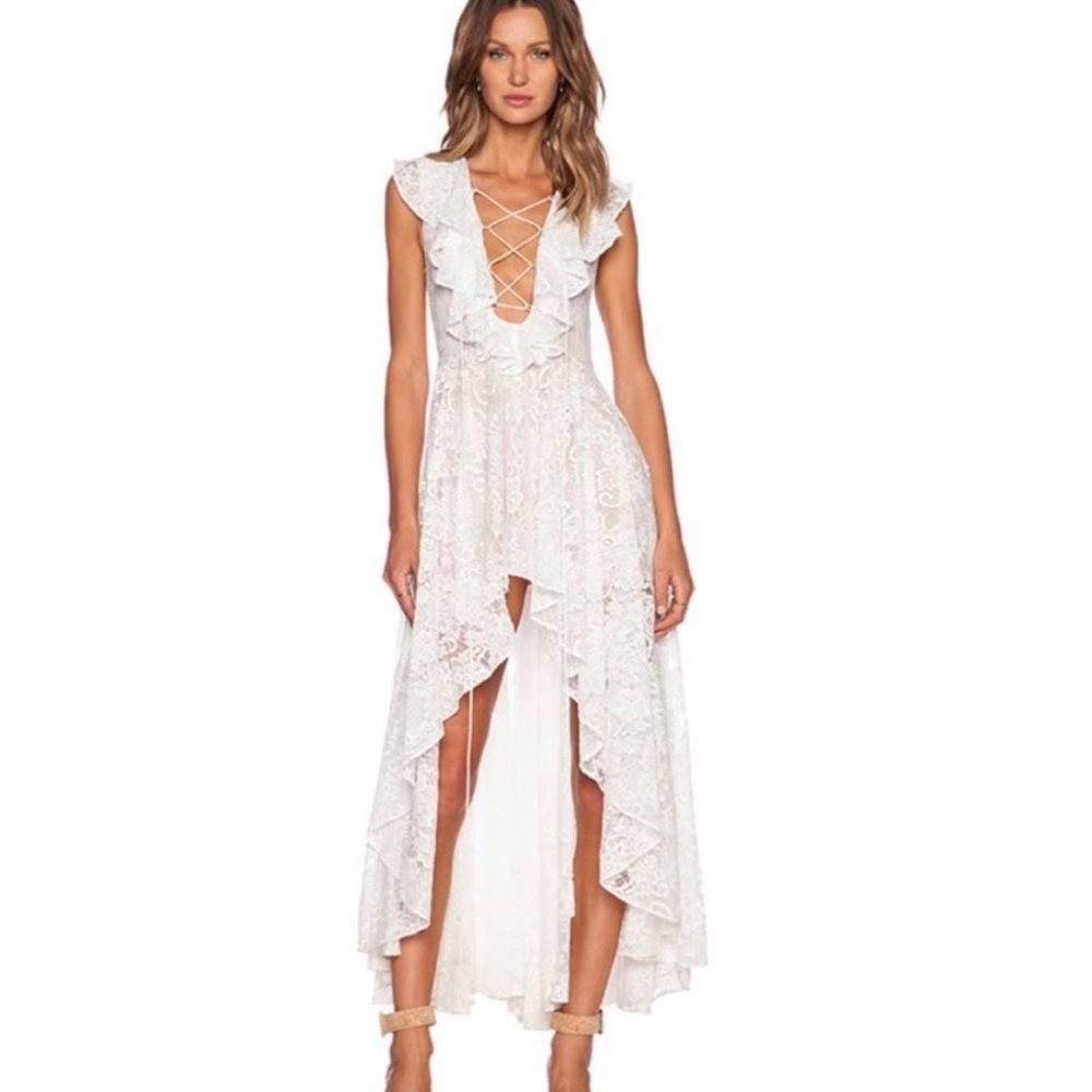 Revolve The JetSet Diaries White Lace High Low Dress Size: XS